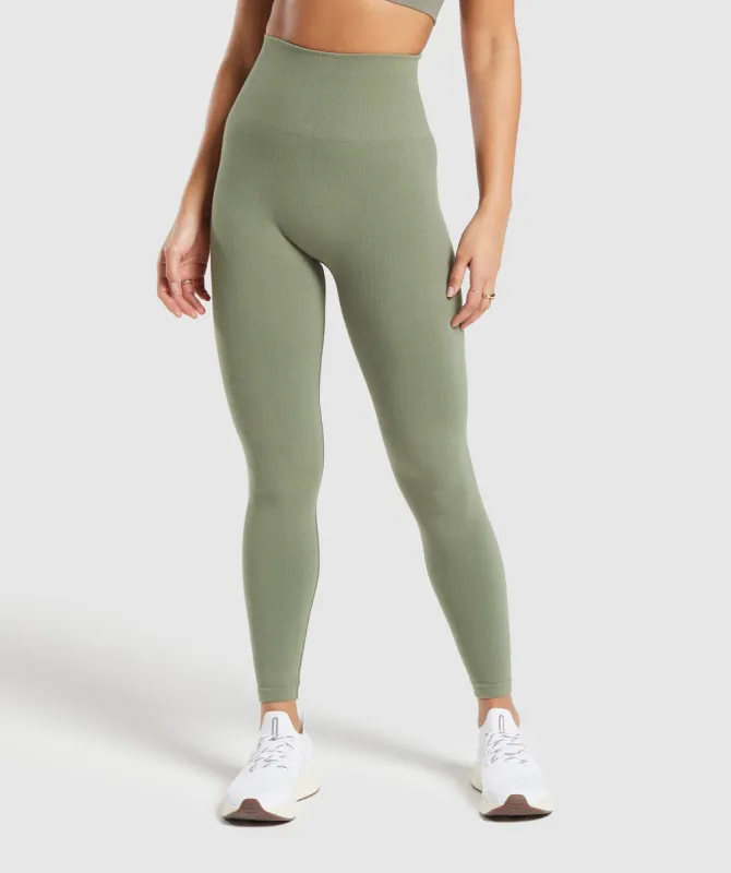 Gymshark Ribbed Cotton Seamless Leggings - Base Green sold by Gymshark