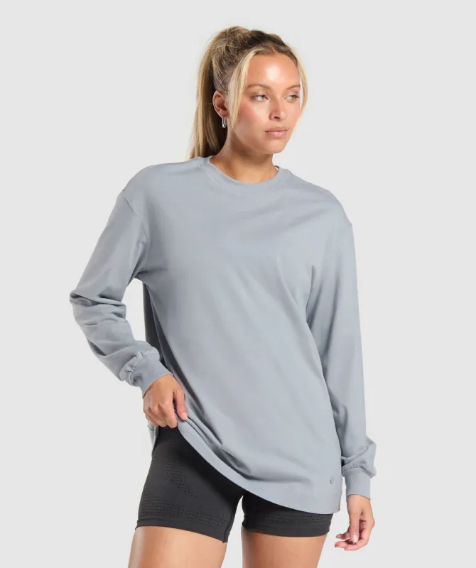 Gymshark Cotton Oversized Long Sleeve Top - Denim Grey sold by Gymshark