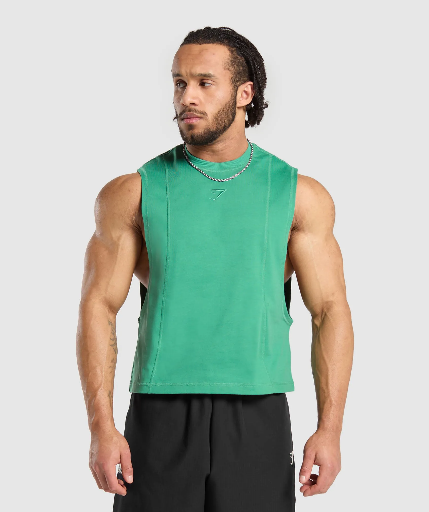 Gymshark Premium Lifting Boxy Cut Off Tank - Lagoon Green sold by Gymshark