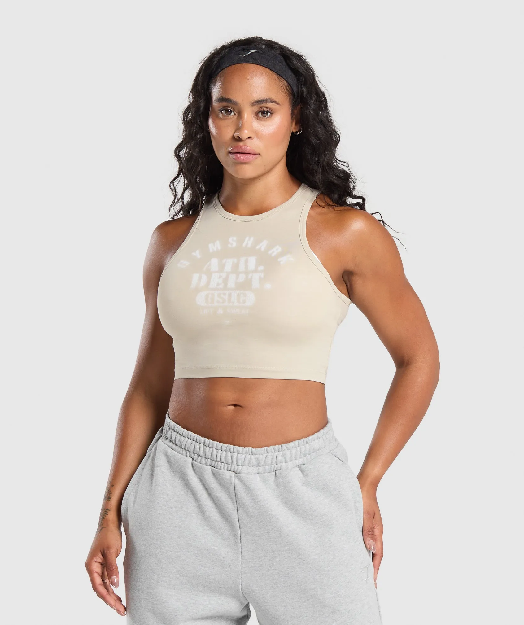 Gymshark Ath Dept Cropped Tank - Pebble Grey sold by Gymshark