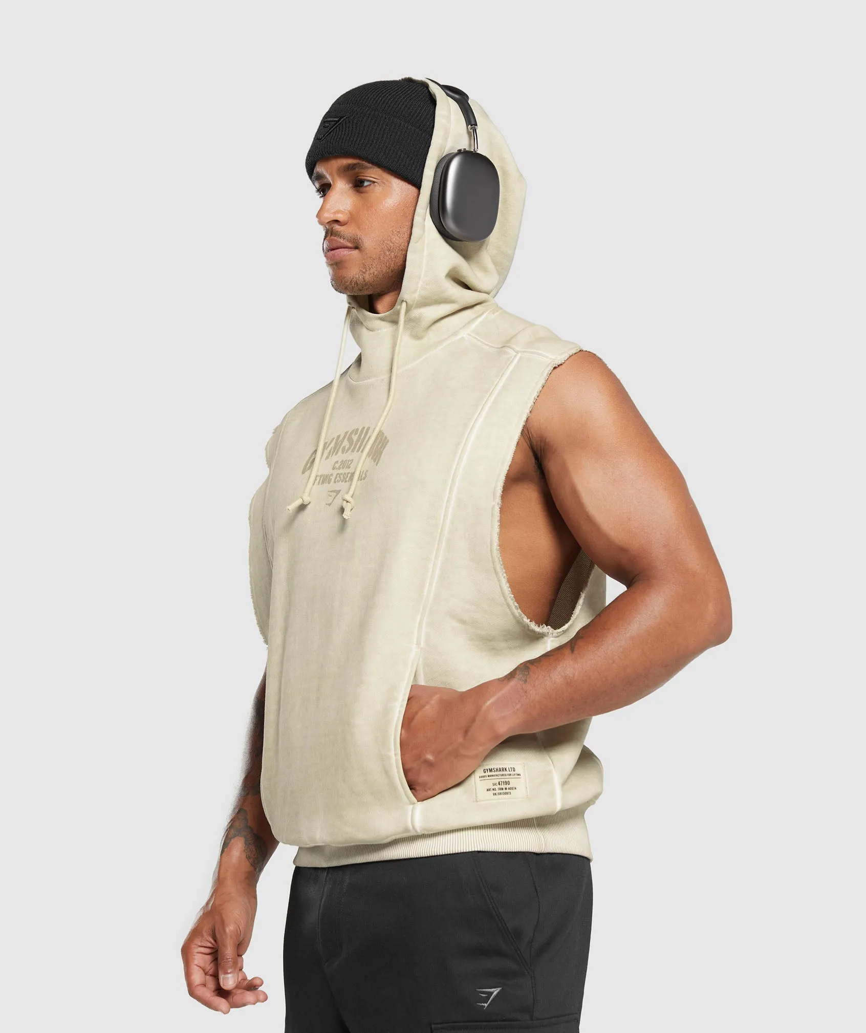 Gymshark Heavyweight Washed Cut Off Hoodie - Pebble Grey sold by Gymshark