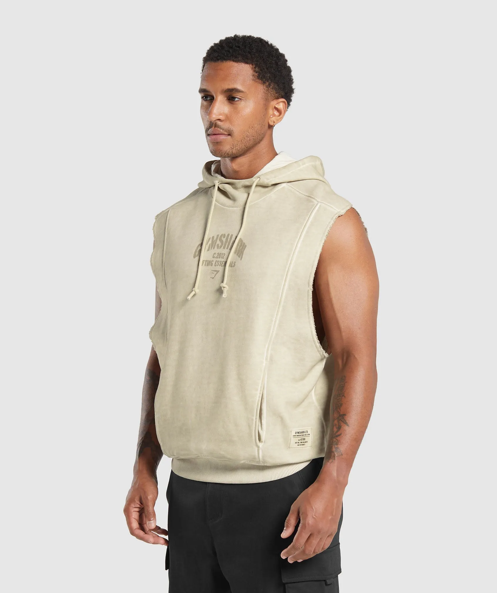 Gymshark Heavyweight Washed Cut Off Hoodie - Pebble Grey sold by Gymshark product image thumbnail 5