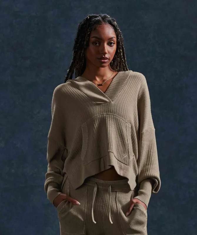 Gymshark Pause Knitwear Hoodie - Cement Brown/Pebble Grey sold by Gymshark