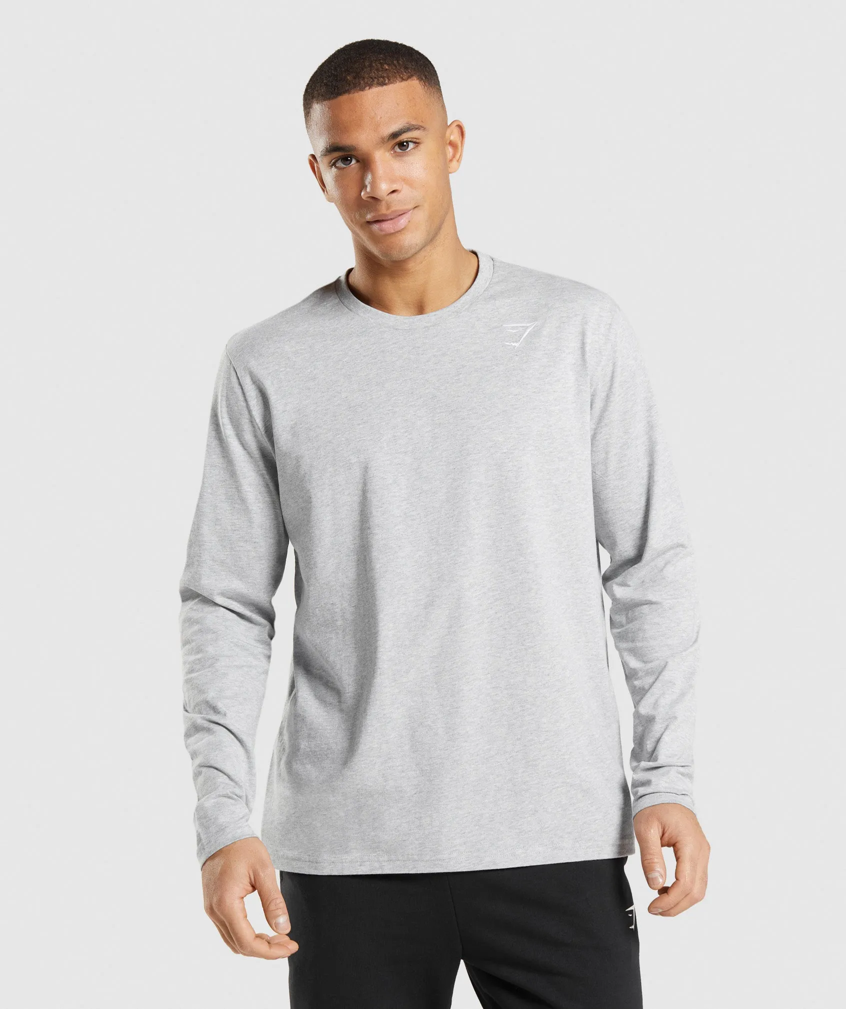 Gymshark Crest Long Sleeve T-Shirt - Light Grey Core Marl sold by Gymshark