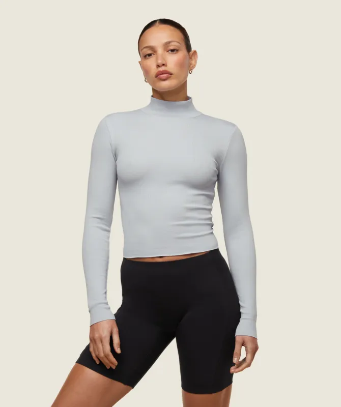 Gymshark everywear Long Sleeve Ribbed Turtle Neck - Ice Grey sold by Gymshark