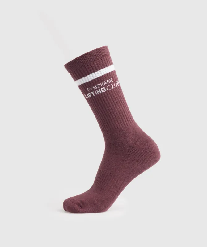 Gymshark Social Club Double Stripe 1pk Sock - Cherry Brown/White sold by Gymshark