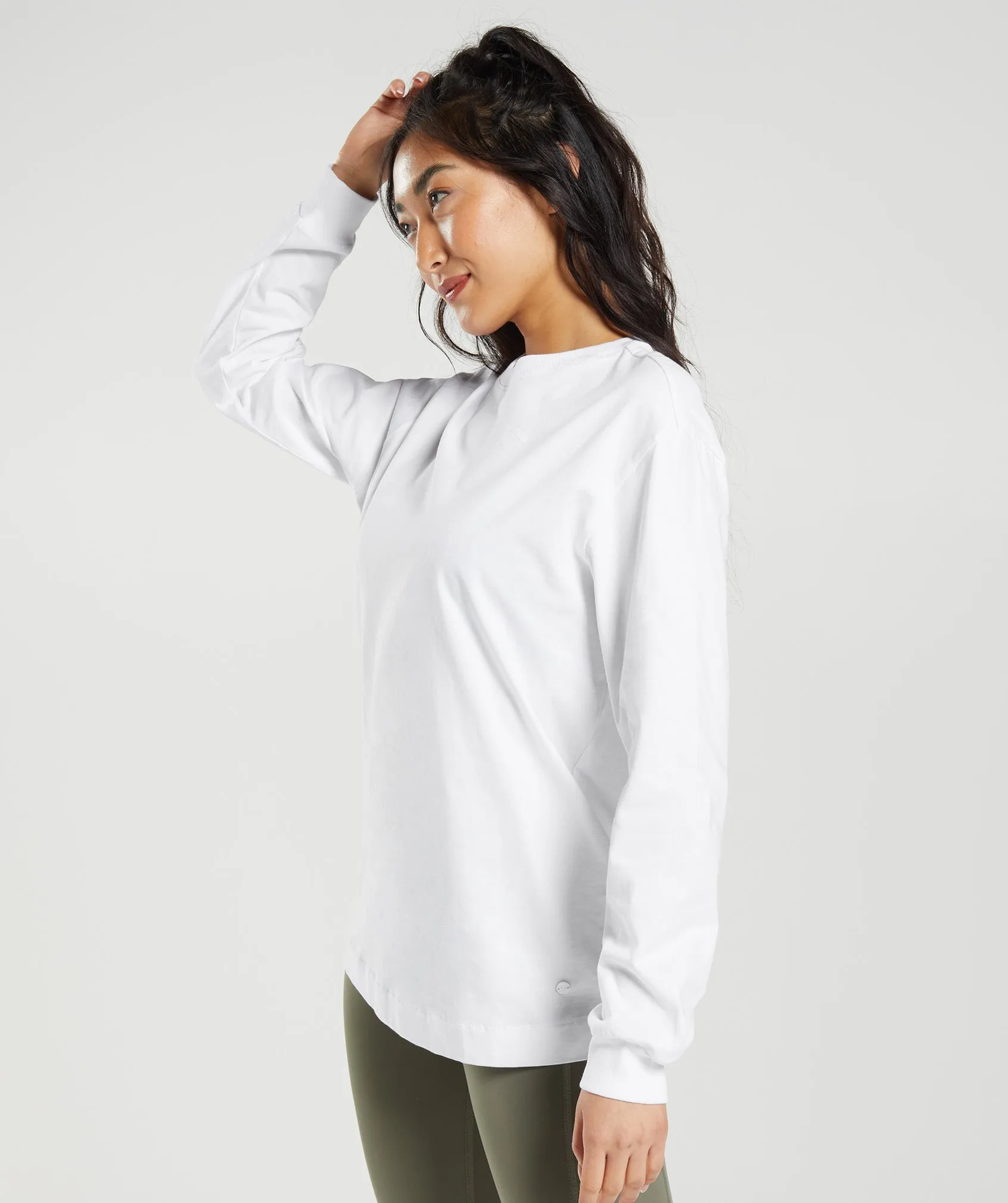 Gymshark Cotton Oversized Long Sleeve Top - White sold by Gymshark product image thumbnail 3