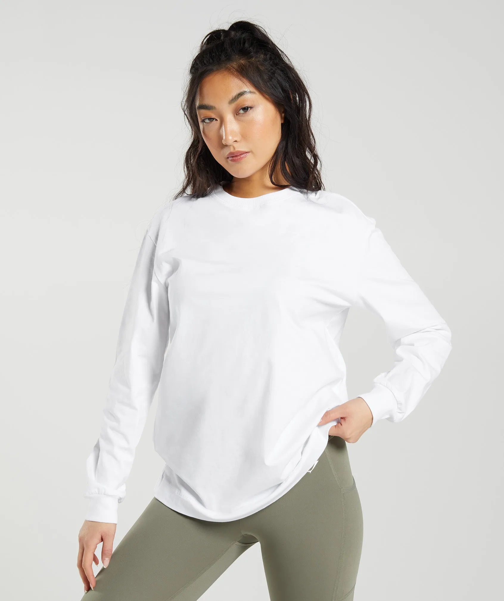 Gymshark Cotton Oversized Long Sleeve Top - White sold by Gymshark