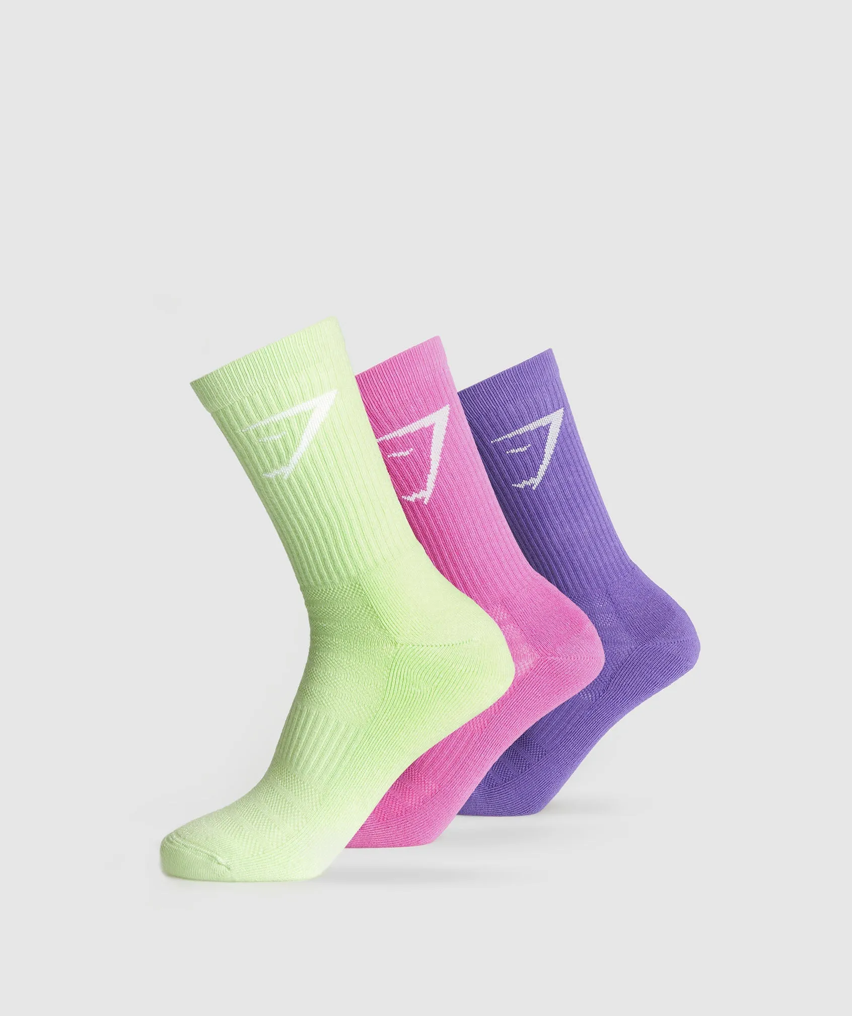 Gymshark Crew Socks 3pk - Pastel Sage Green/Shelly Pink/Stellar Purple sold by Gymshark