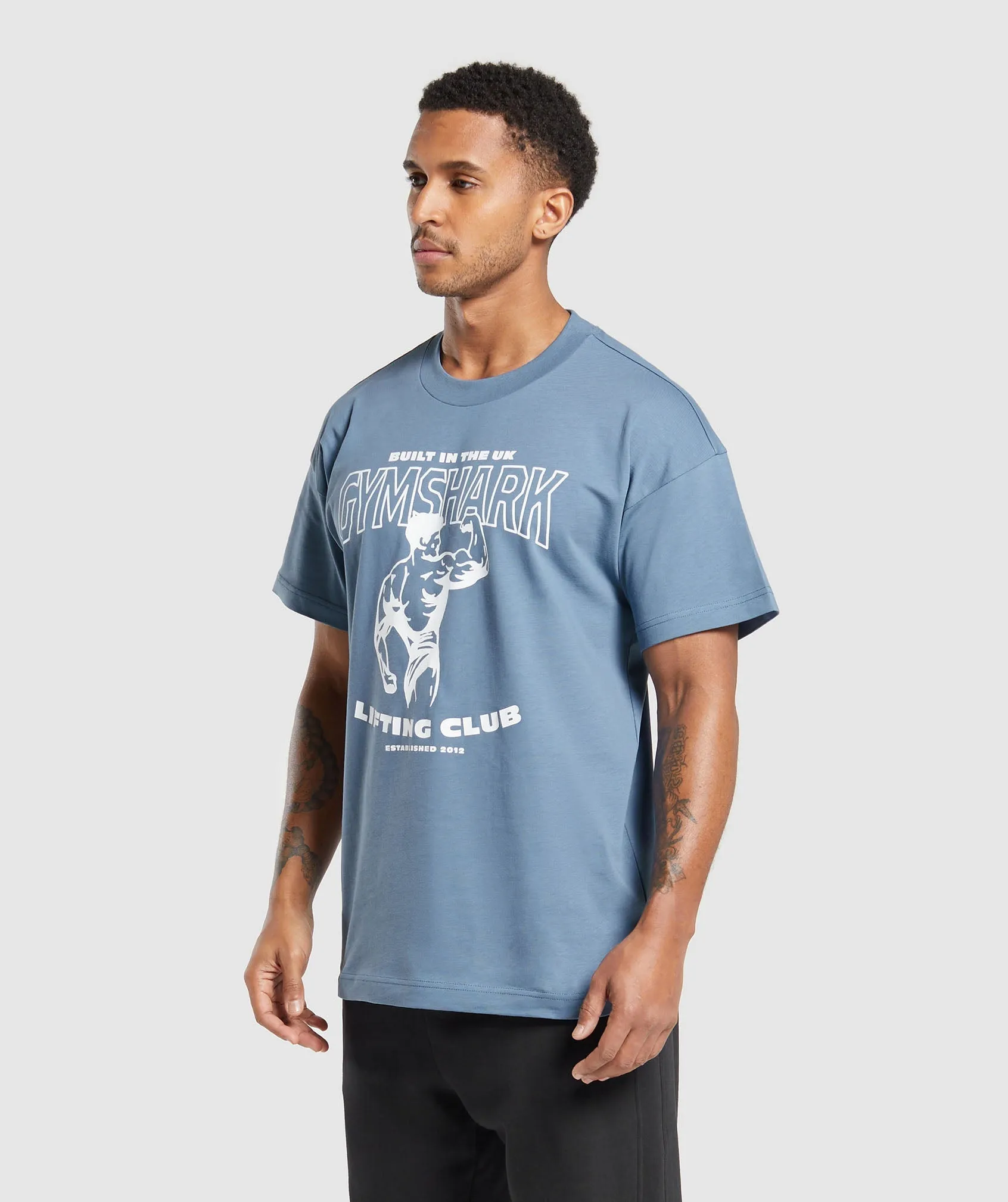 Gymshark Built in the UK T-Shirt - Faded Blue sold by Gymshark product image thumbnail 3