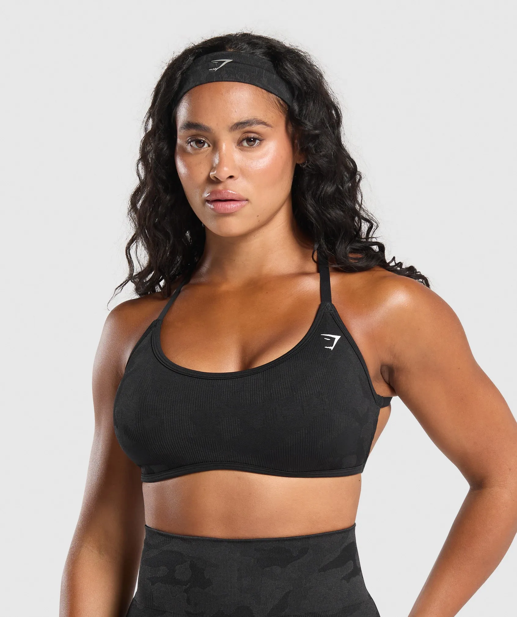 Gymshark Adapt Camo Minimal Bra - Black/Asphalt Grey sold by Gymshark