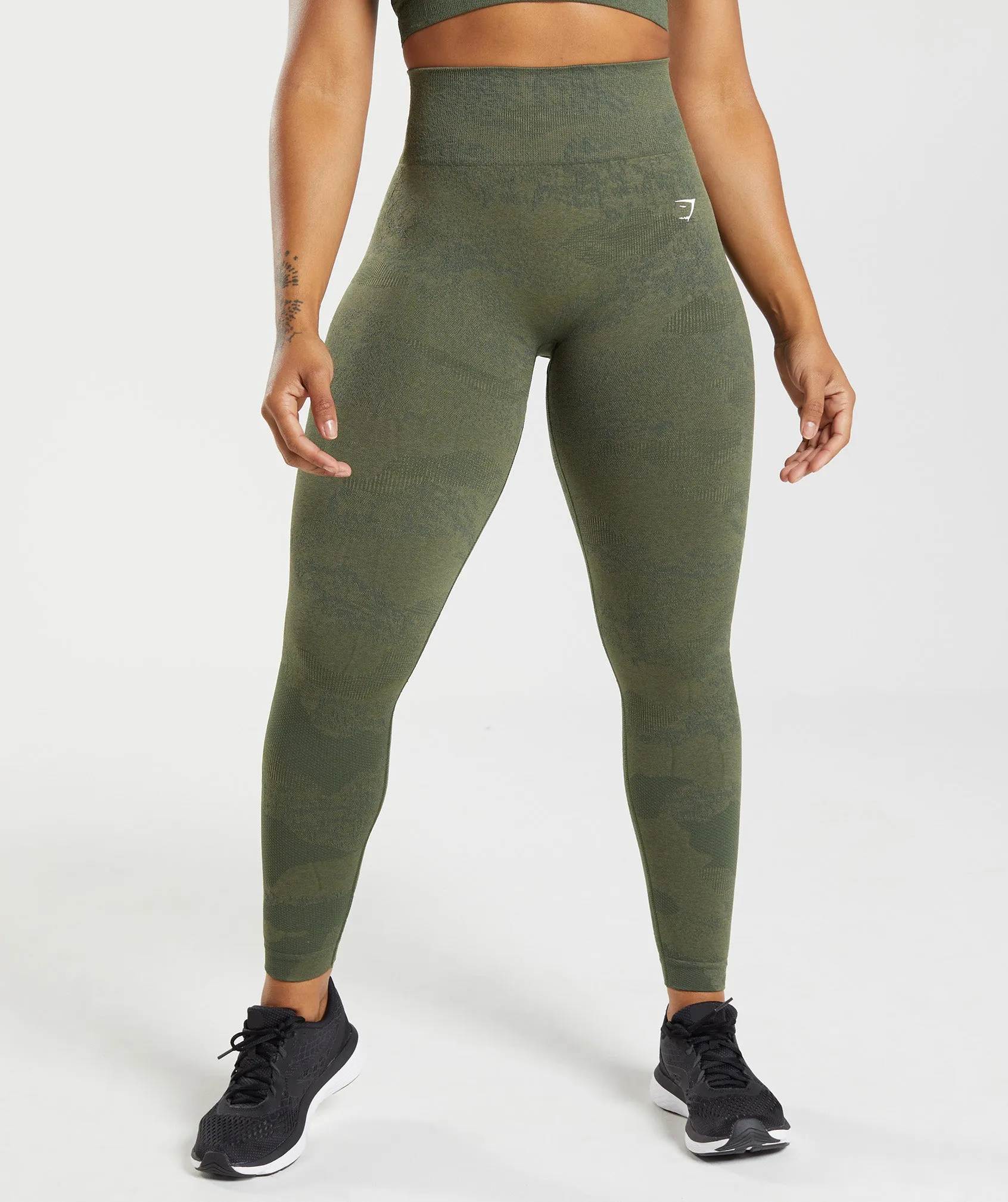 Gymshark Adapt Camo Seamless Leggings - Moss Olive/Core Olive sold by Gymshark