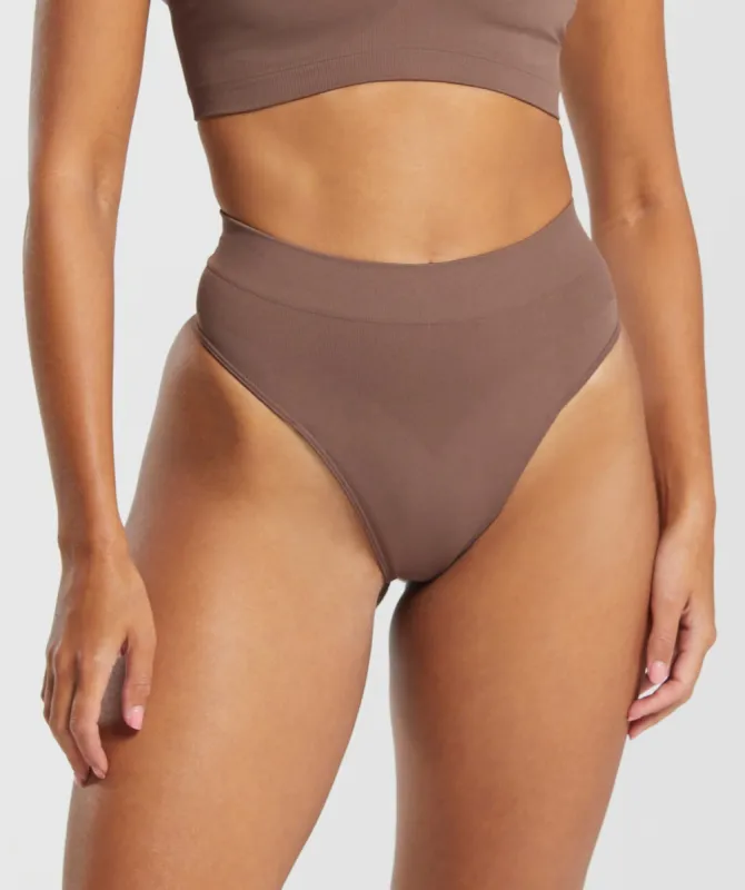Gymshark Seamless High Waisted Thong - Soft Brown sold by Gymshark