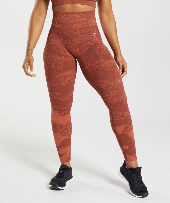 Gymshark Adapt Camo Seamless Leggings - Storm Red/Cherry Brown sold by Gymshark