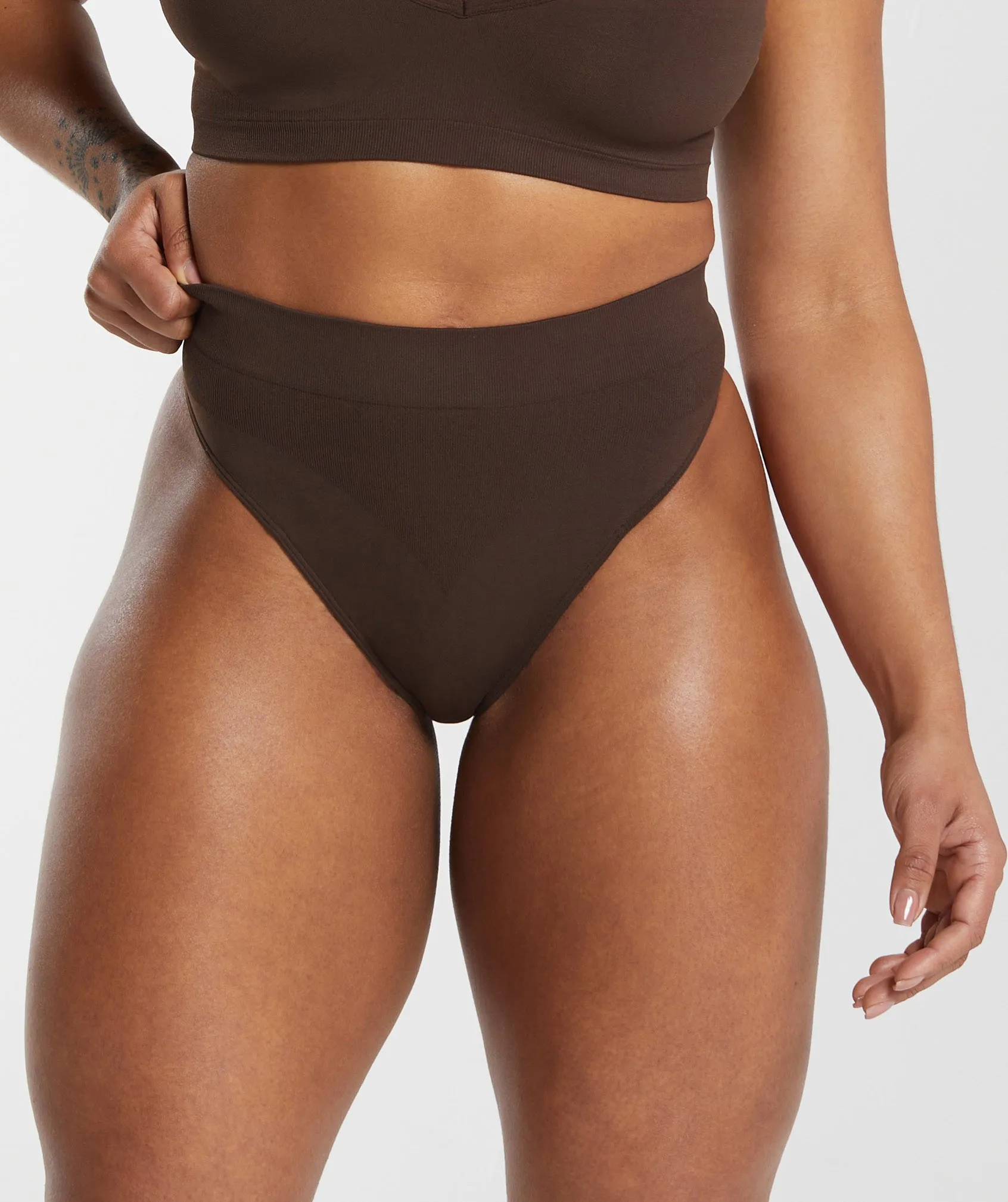 Gymshark Seamless High Waisted Thong - Archive Brown sold by Gymshark