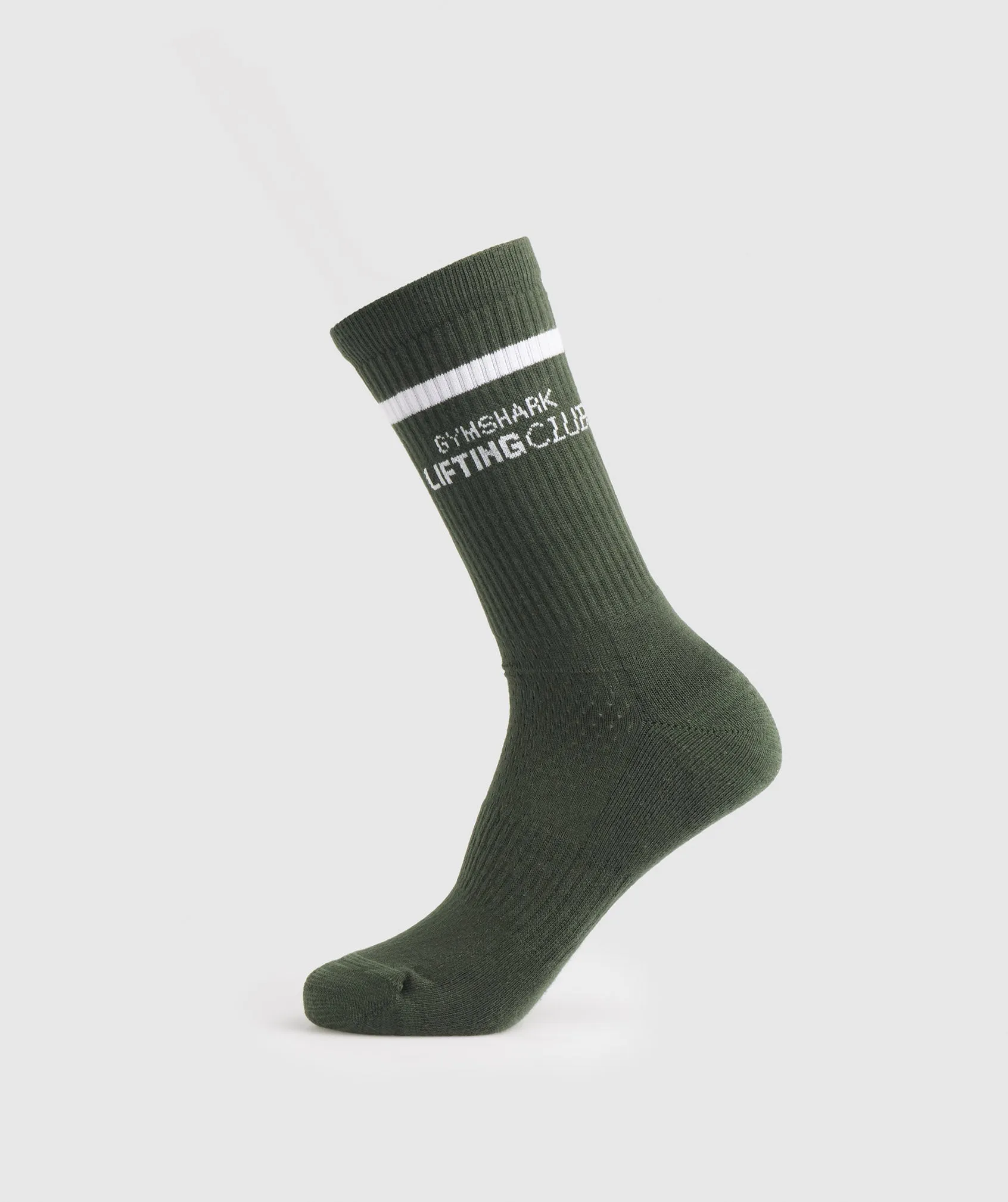 Gymshark Social Club Double Stripe 1pk Sock - Moss Olive/White sold by Gymshark