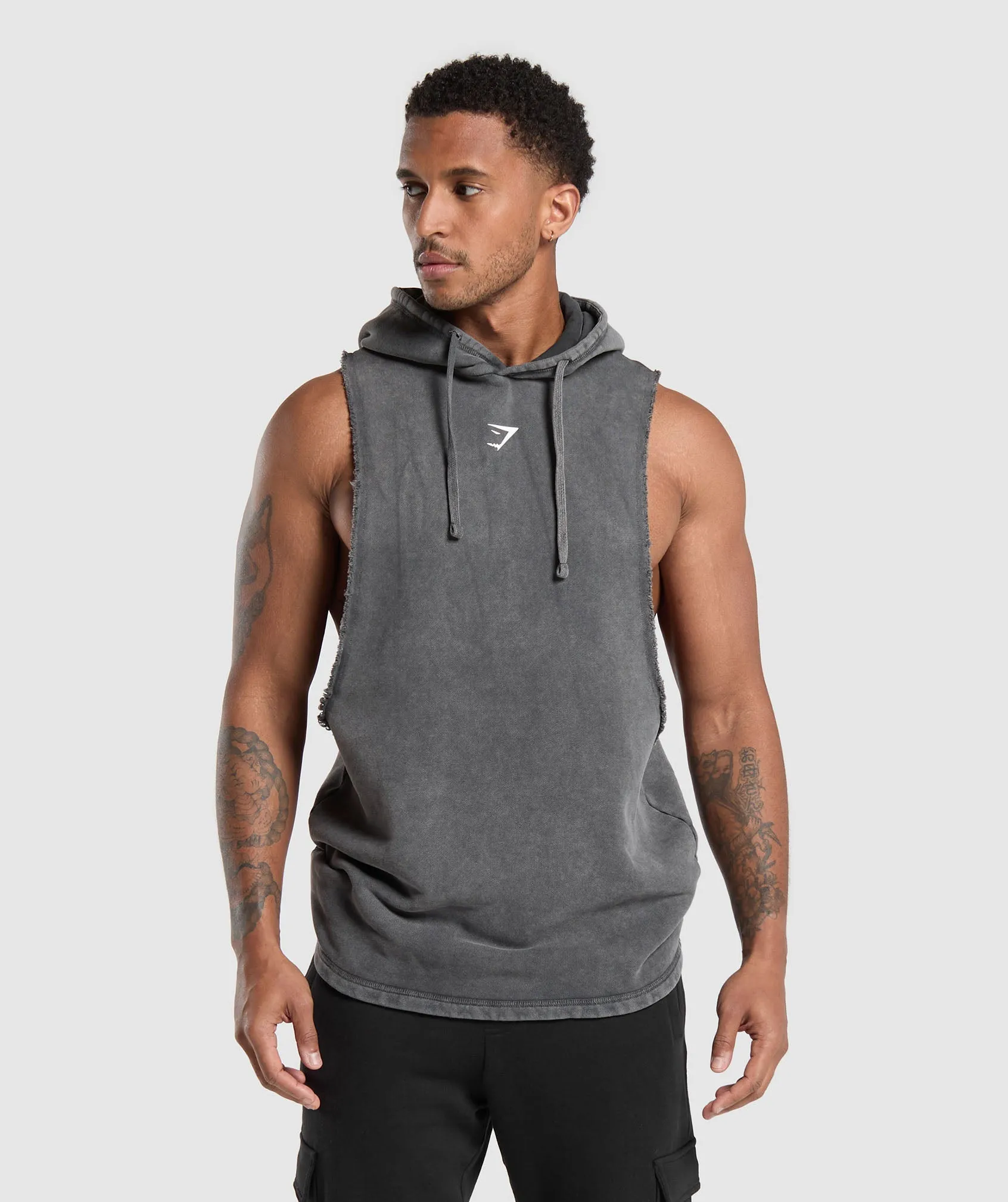 Gymshark Washed Drop Arm Sleeveless Hoodie - Black sold by Gymshark