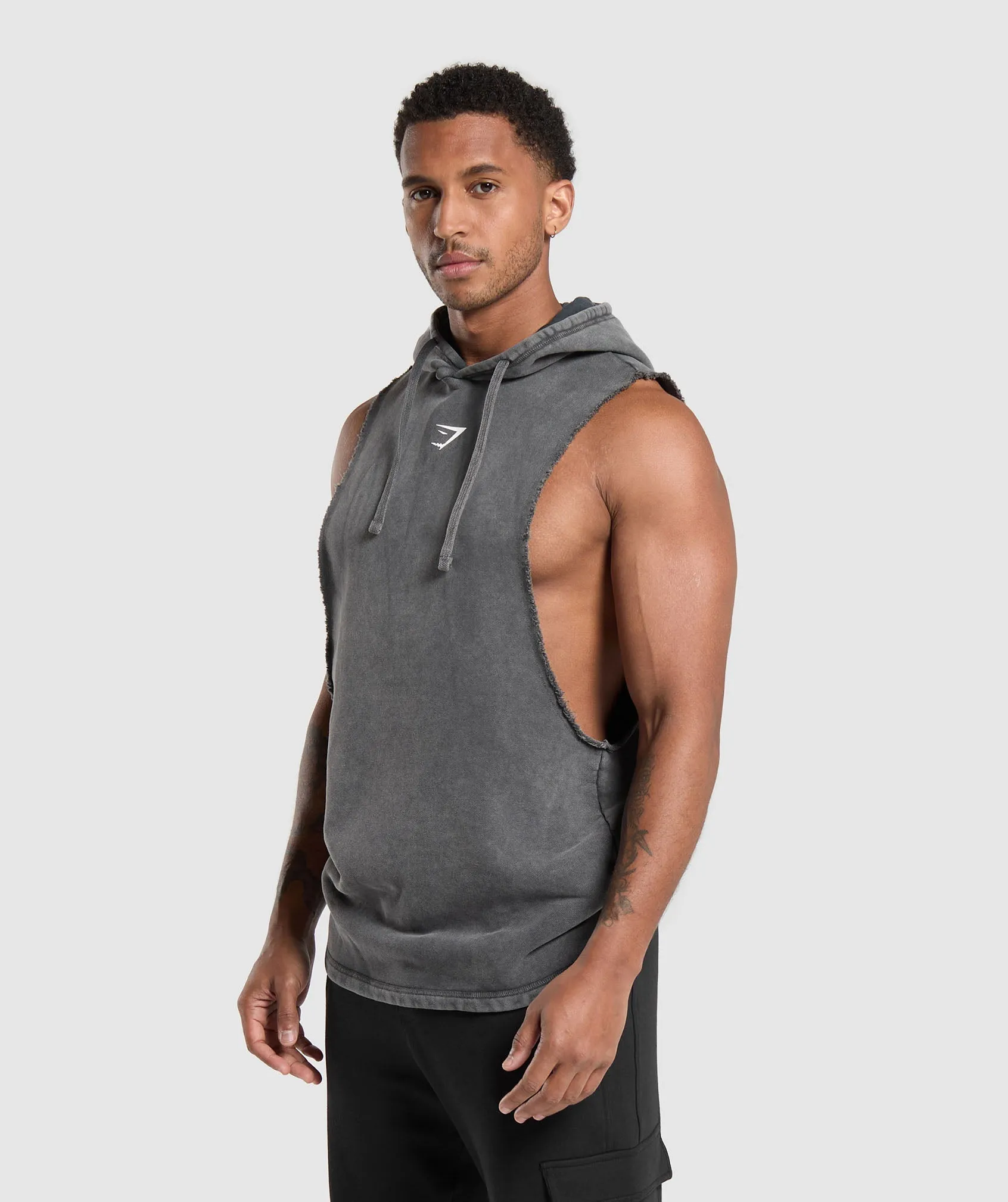 Gymshark Washed Drop Arm Sleeveless Hoodie - Black sold by Gymshark product image thumbnail 3