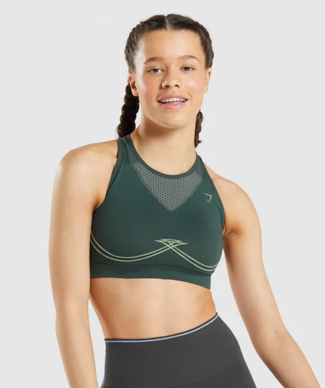 Gymshark Apex Seamless Sports Bra - Obsidian Green/Cucumber Green sold by Gymshark