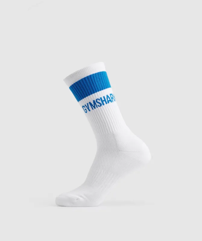 Gymshark Premium Jacquard Single Socks - White/Meridian Blue sold by Gymshark