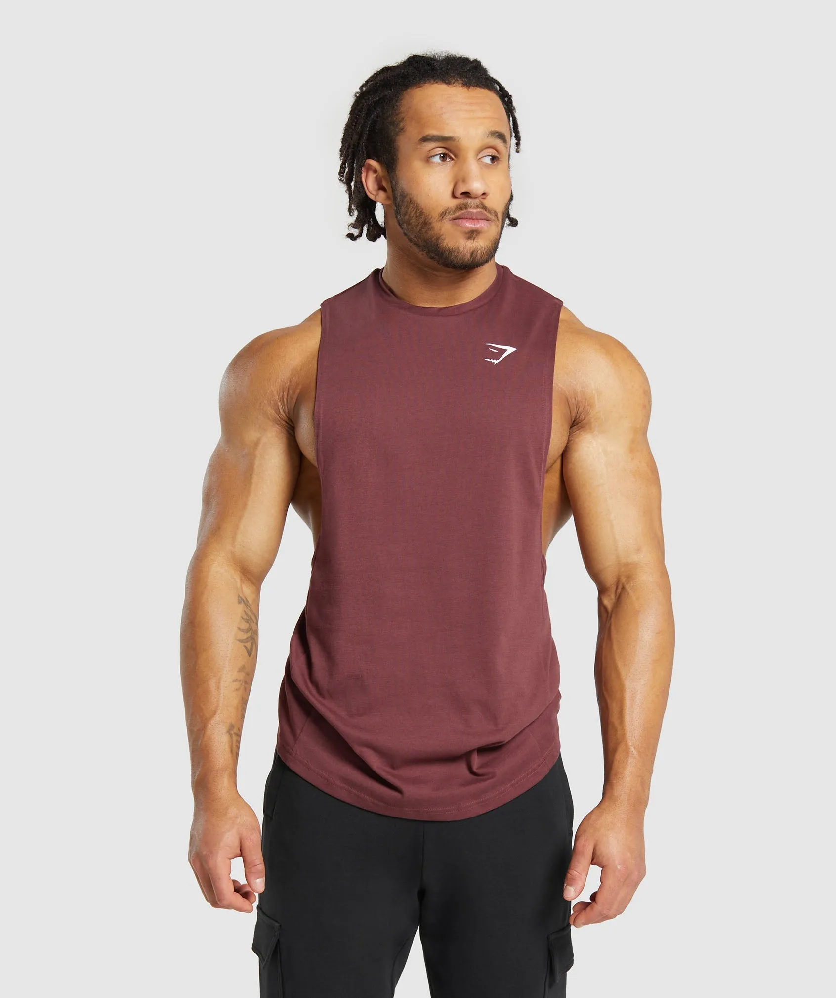 Gymshark React Drop Arm Tank - Burgundy Brown sold by Gymshark