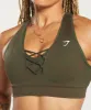 Gymshark Adapt Camo Seamless Ribbed Sports Bra - Winter Olive/Soul Brown sold by Gymshark