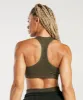 Gymshark Adapt Camo Seamless Ribbed Sports Bra - Winter Olive/Soul Brown sold by Gymshark