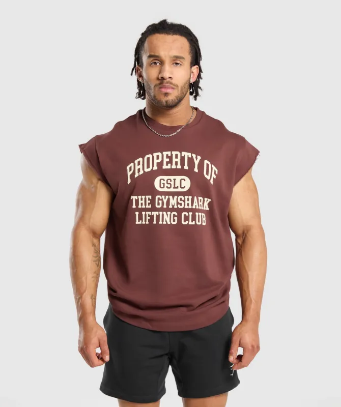 Gymshark Graphic Cut Off Tank - Burgundy Brown sold by Gymshark