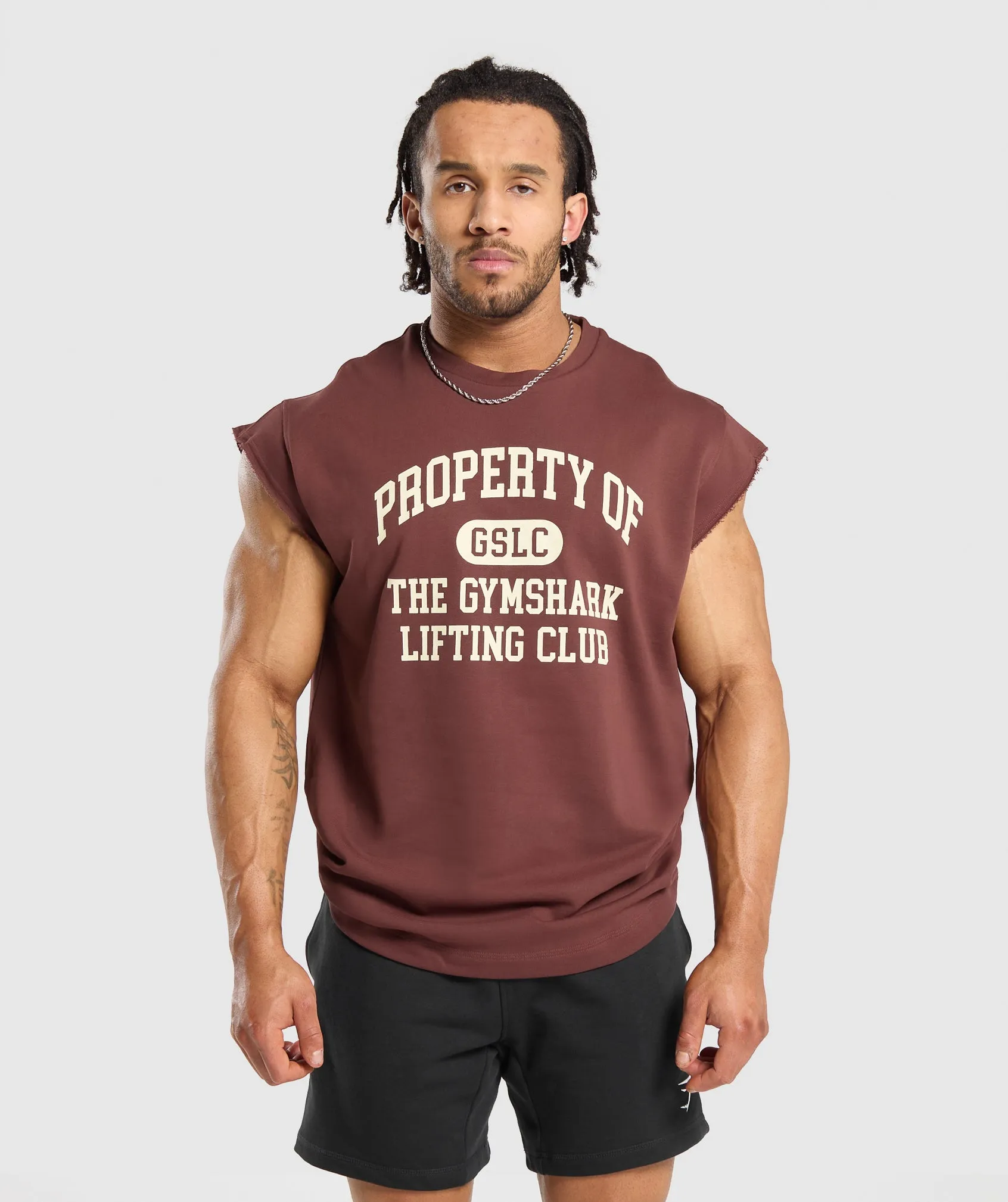 Property Of Cut Off Tank - Burgundy Brown sold by Gymshark