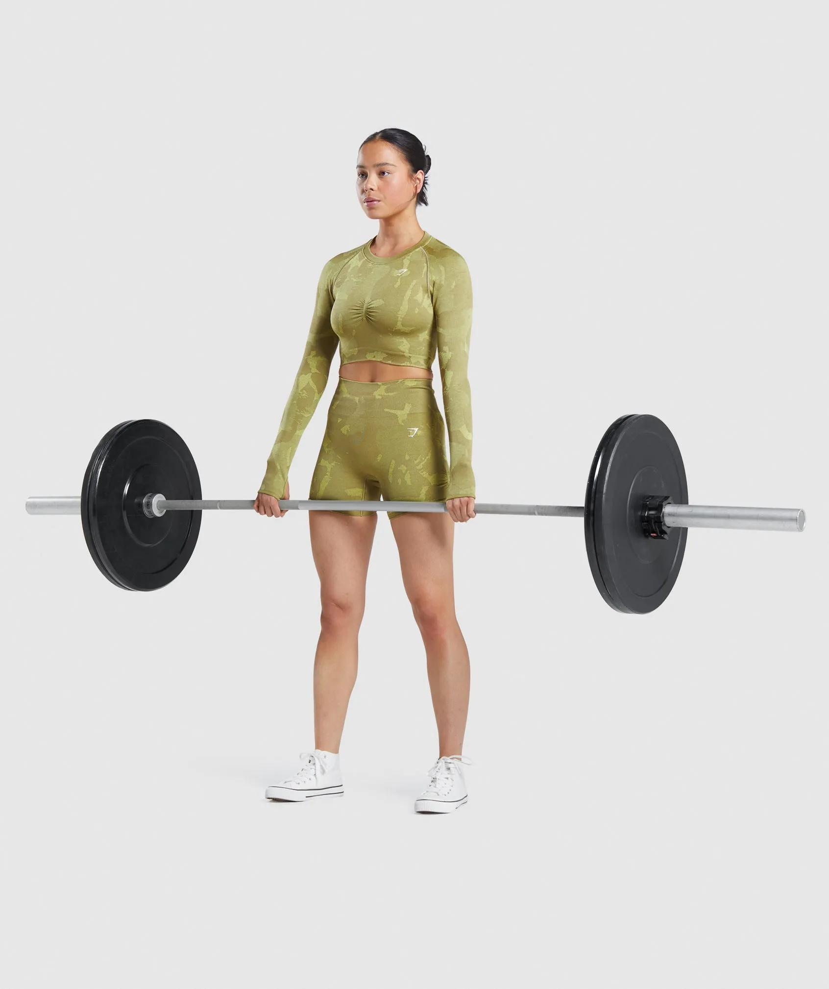 Gymshark Adapt Camo Seamless Long Sleeve Crop Top - Savanna | Griffin Green sold by Gymshark product image thumbnail 4