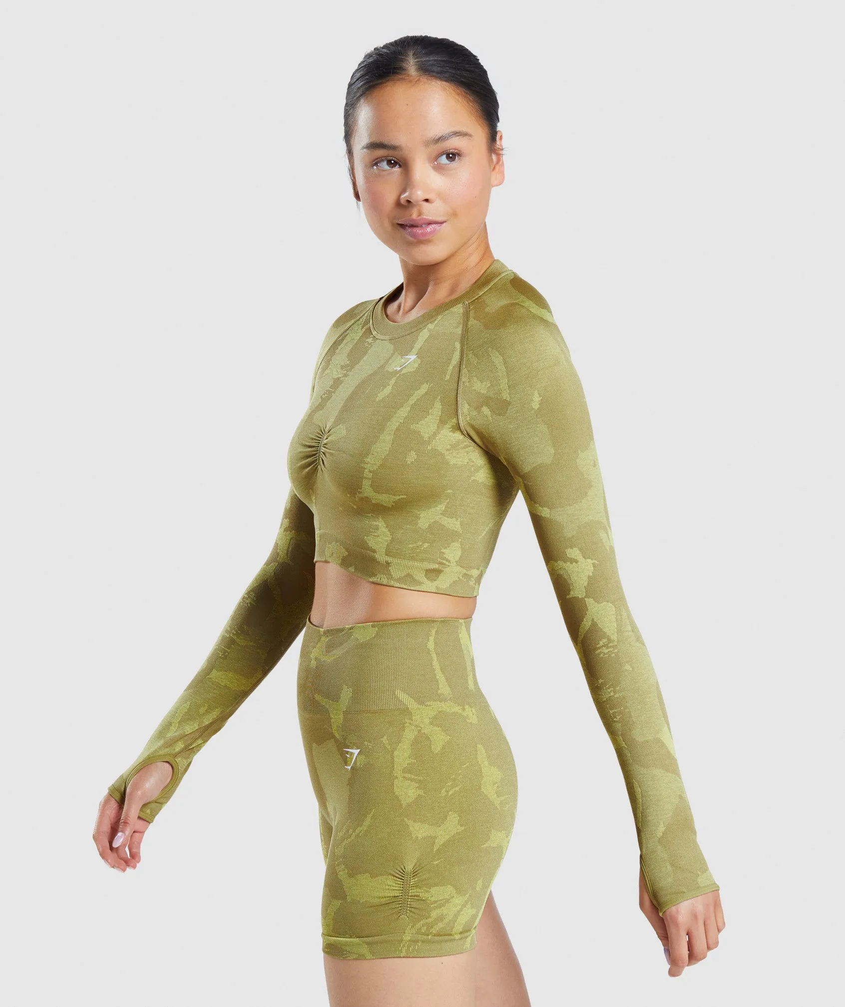 Gymshark Adapt Camo Seamless Long Sleeve Crop Top - Savanna | Griffin Green sold by Gymshark product image thumbnail 3