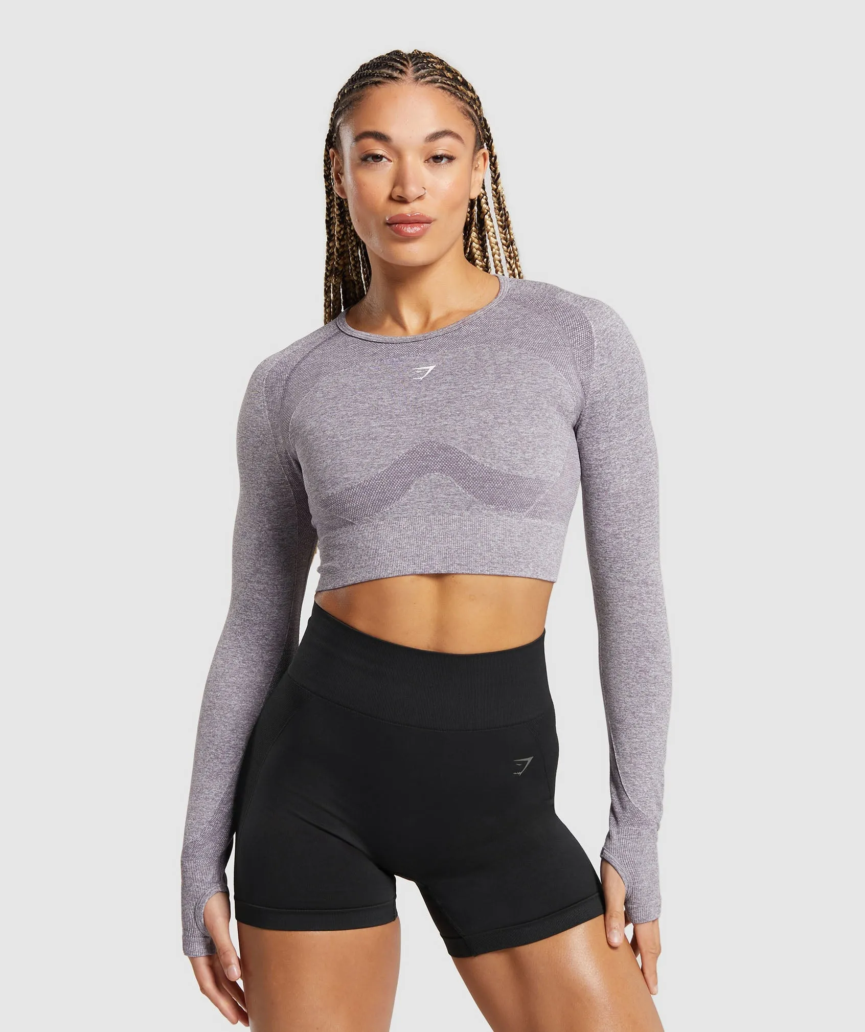 Gymshark Flex Long Sleeve Crop Top - Fog Purple/White sold by Gymshark