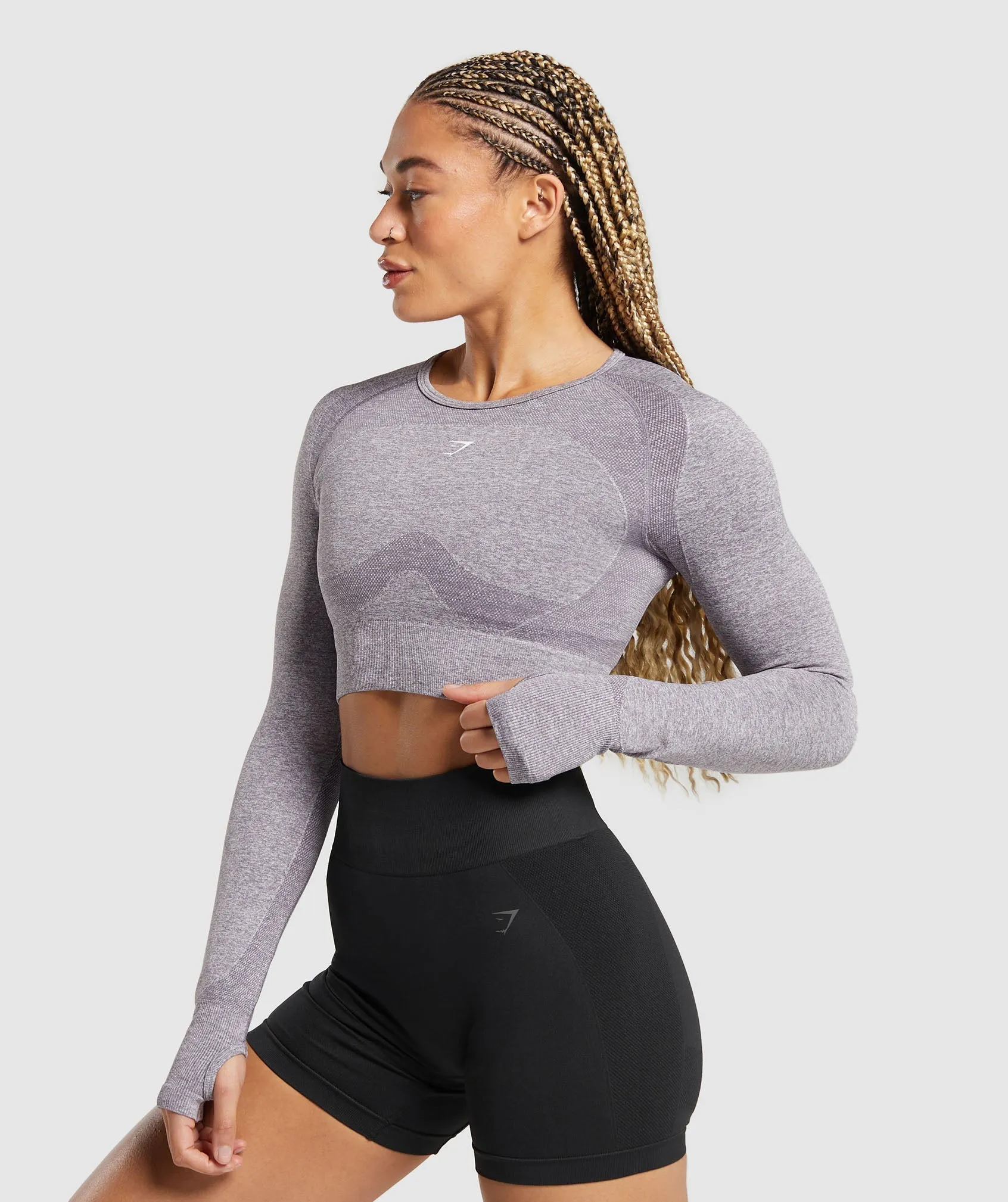 Gymshark Flex Long Sleeve Crop Top - Fog Purple/White sold by Gymshark product image thumbnail 3