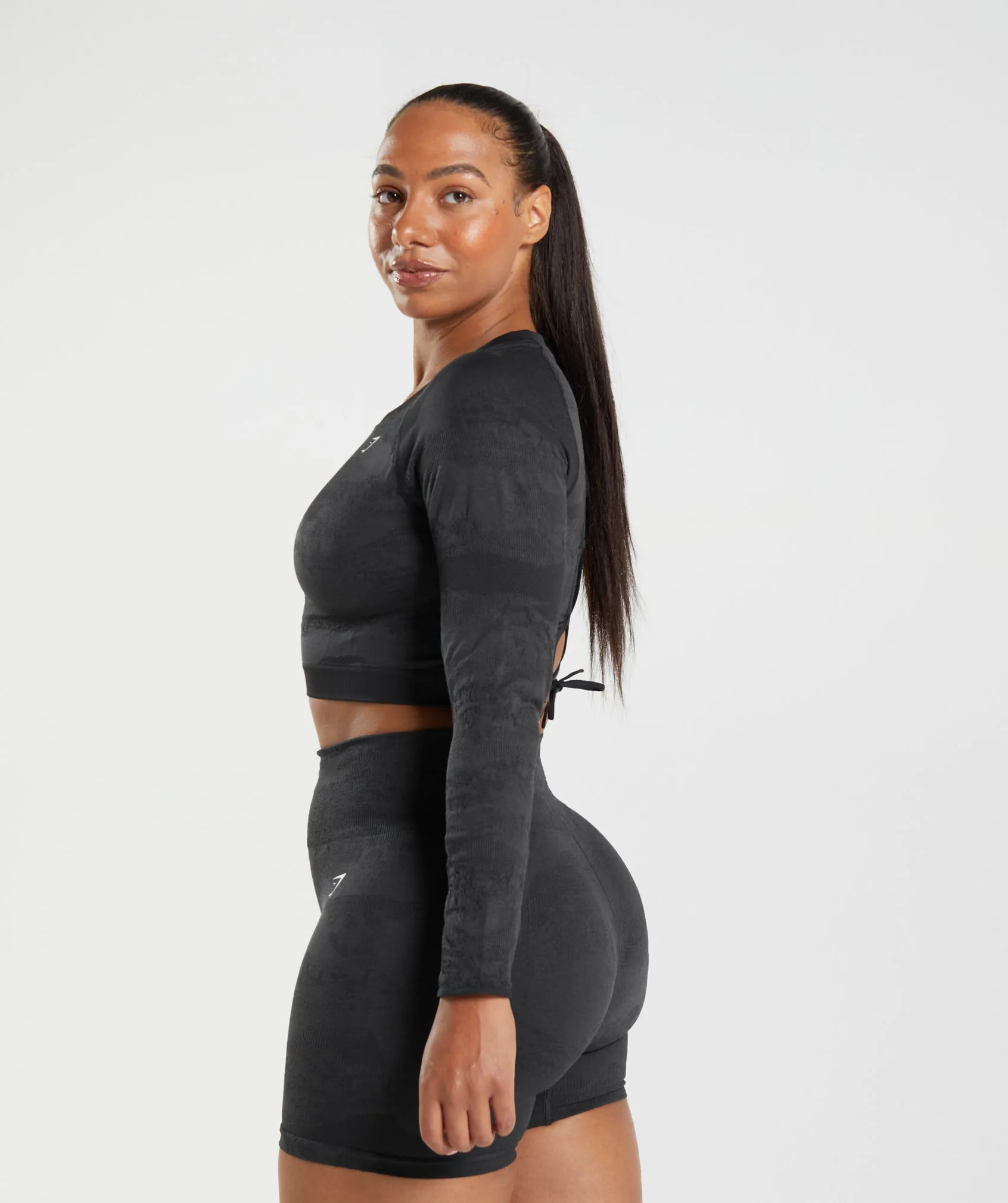 Gymshark Adapt Camo Seamless Lace Up Back Top - Black/Onyx Grey sold by Gymshark product image thumbnail 3