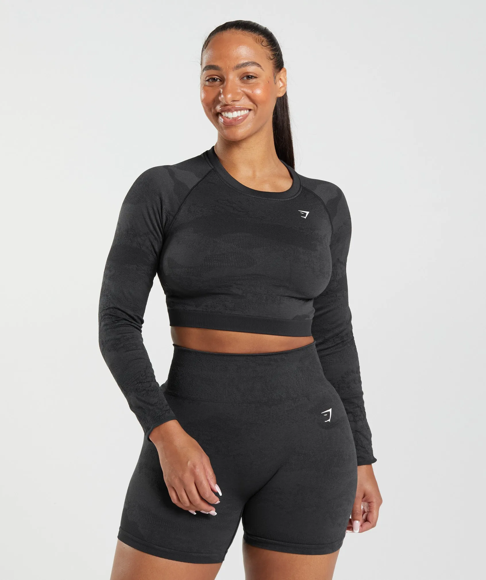 Gymshark Adapt Camo Seamless Lace Up Back Top - Black/Onyx Grey sold by Gymshark product image thumbnail 2