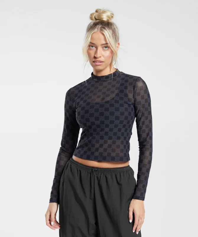 Gymshark Monogram Mesh Long Sleeve Top - Onyx Grey sold by Gymshark