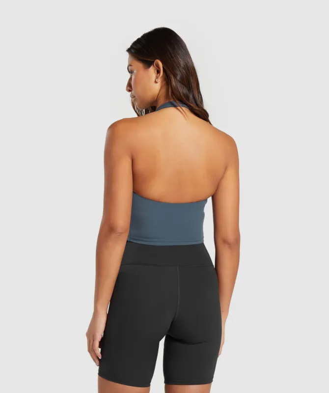 Gymshark Halter Neck Cami with Shelf - Titanium Blue sold by Gymshark