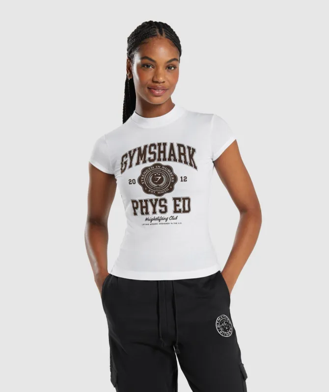 Gymshark Phys Ed Graphic Body Fit T-Shirt - White sold by Gymshark