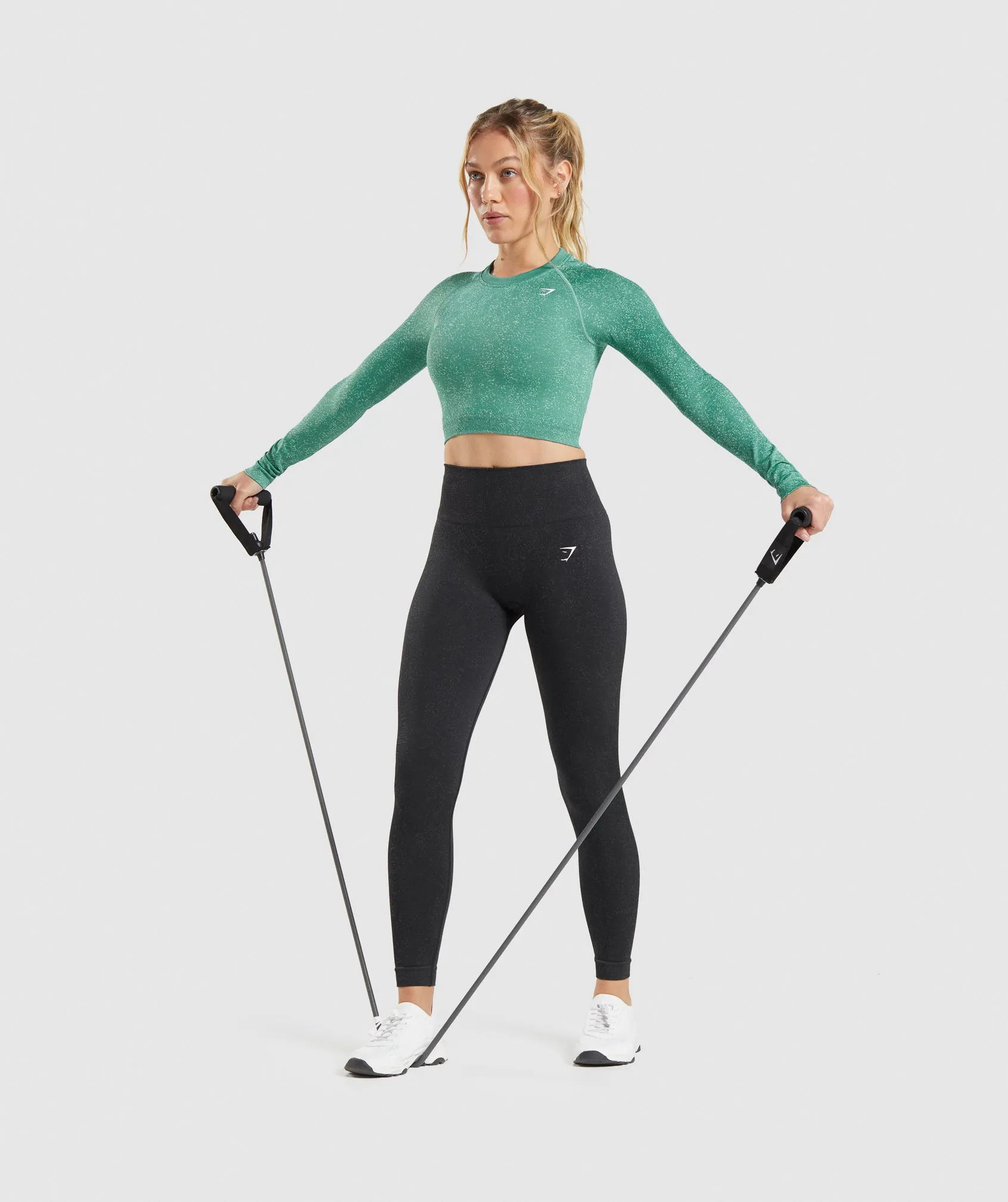 Gymshark Adapt Fleck Seamless Long Sleeve Crop Top - Mineral | Alpine Green sold by Gymshark product image thumbnail 4