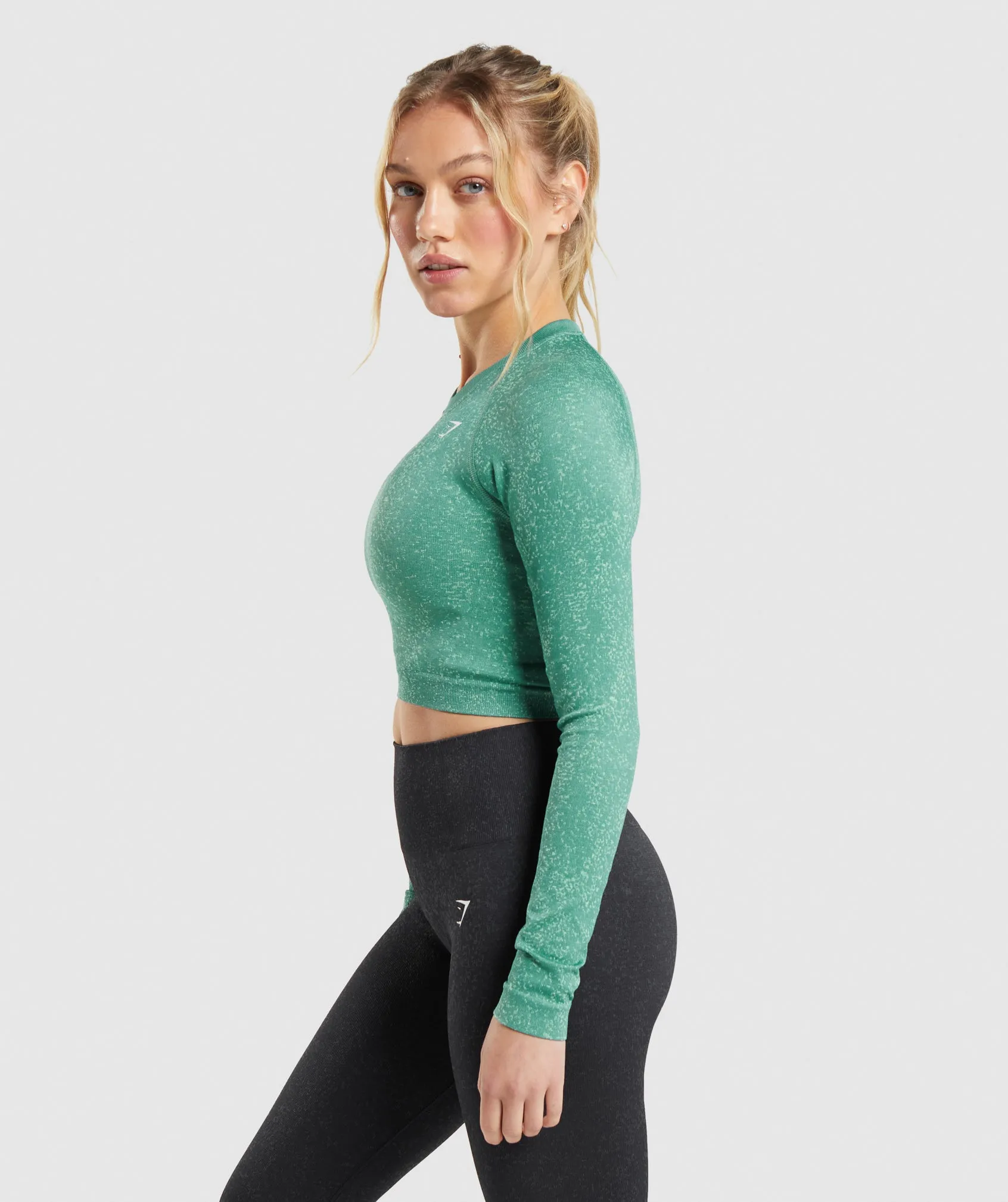 Gymshark Adapt Fleck Seamless Long Sleeve Crop Top - Mineral | Alpine Green sold by Gymshark product image thumbnail 3