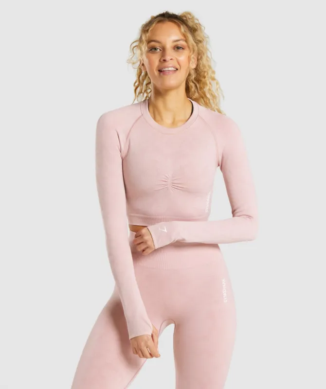 Gymshark Adapt Camo Seamless Long Sleeve Crop Top - Light Pink sold by Gymshark
