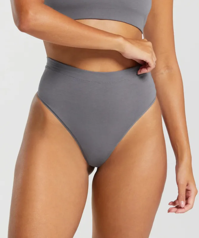 Gymshark Cotton High Waisted Thong - Brushed Grey sold by Gymshark