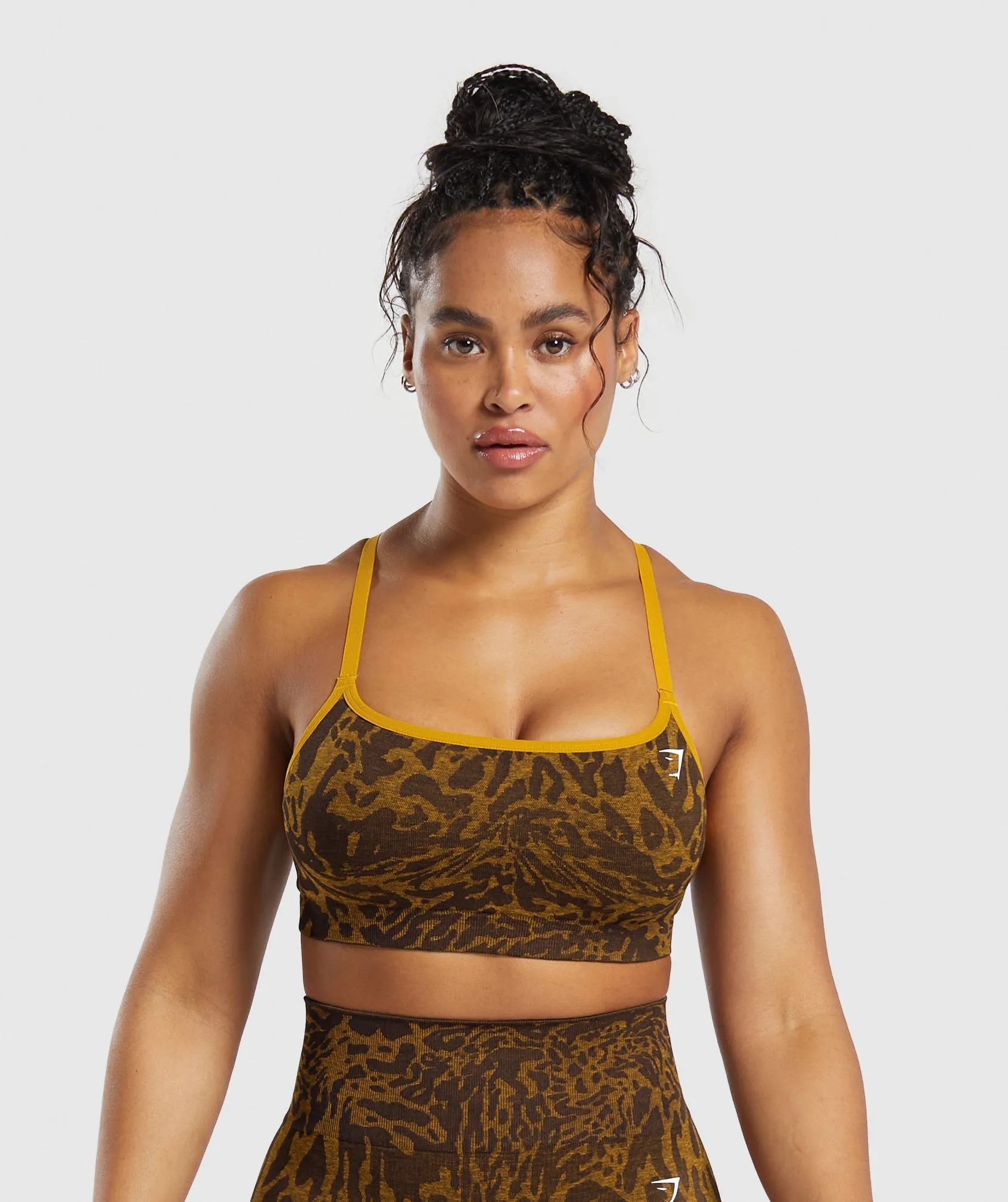 Gymshark Adapt Safari Seamless Sports Bra - Archive Brown/Burnt Yellow sold by Gymshark