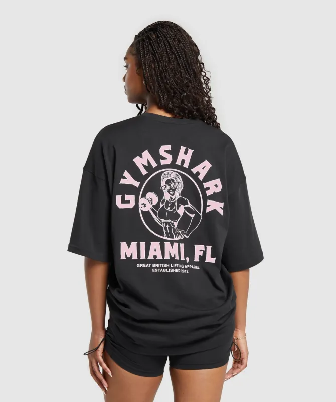 Gymshark Miami Graphic T-Shirt - Black/Dolly Pink sold by Gymshark