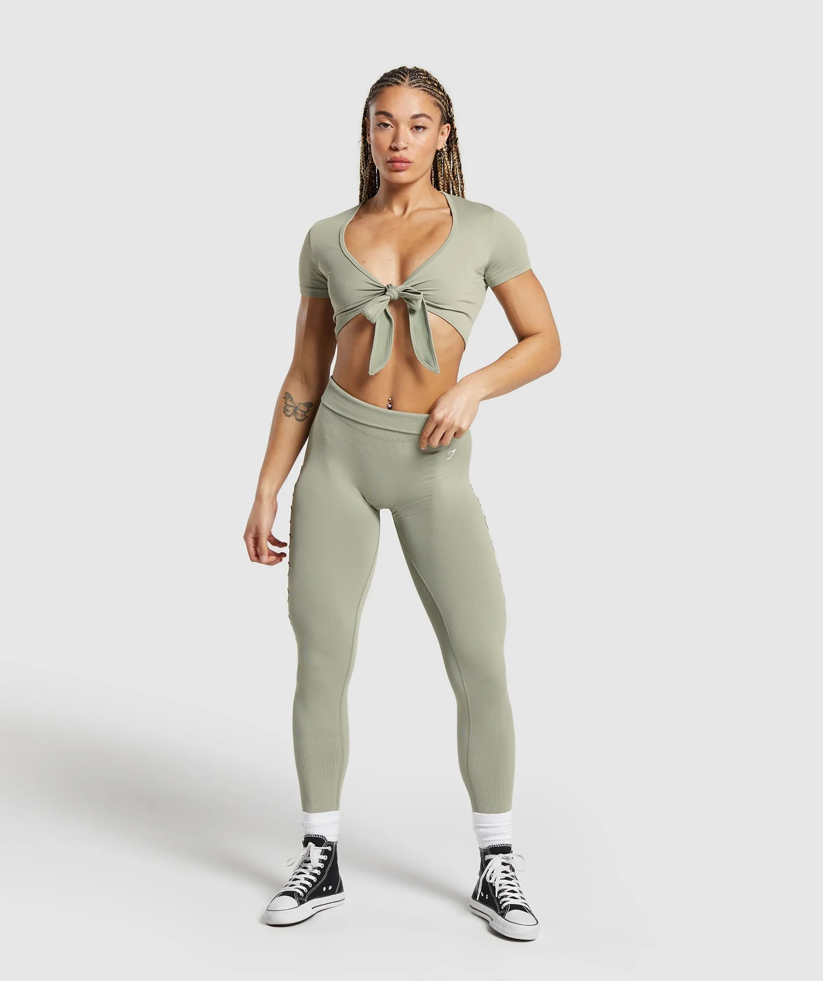 Gymshark Gains Seamless Fitted Crop Top - Chalk Green sold by Gymshark product image thumbnail 5