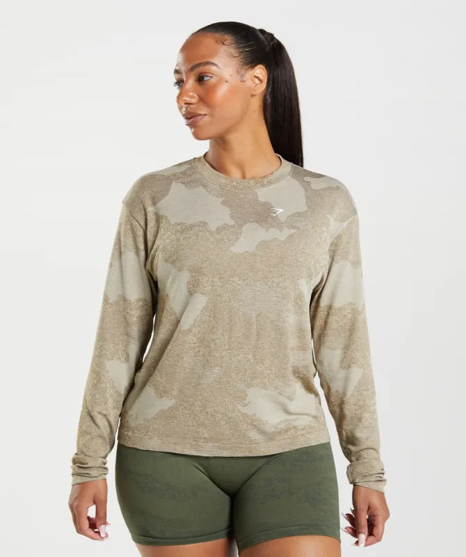 Gymshark Adapt Camo Seamless Long Sleeve Top - Pebble Grey/Soul Brown sold by Gymshark