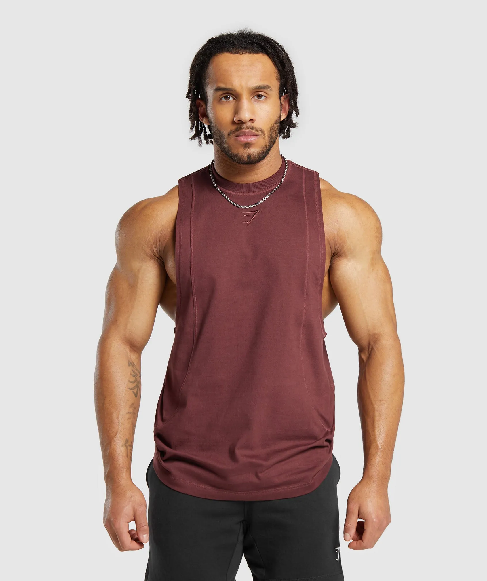 Gymshark Premium Lifting Drop Arm Tank - Burgundy Brown sold by Gymshark
