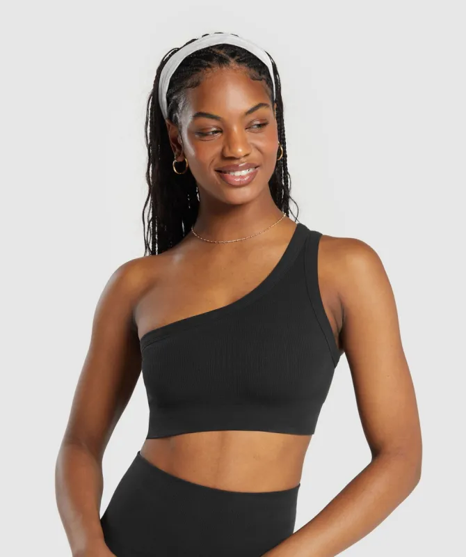 Gymshark Ribbed Cotton Seamless One Shoulder Bra - Black sold by Gymshark