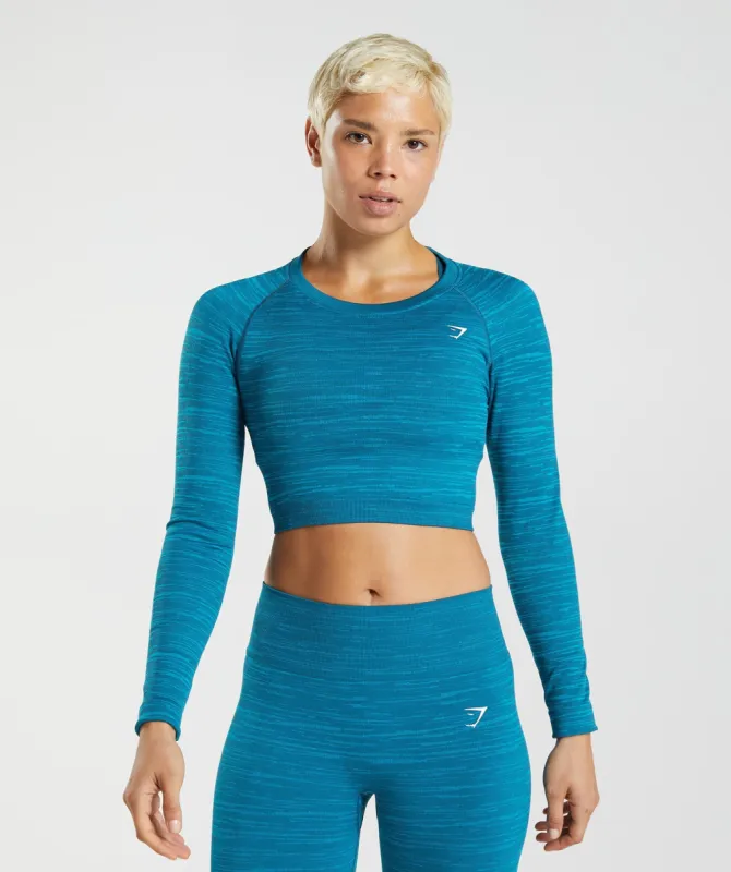 Gymshark Adapt Marl Seamless Long Sleeve Crop Top - Atlantic Blue/Shark Blue sold by Gymshark