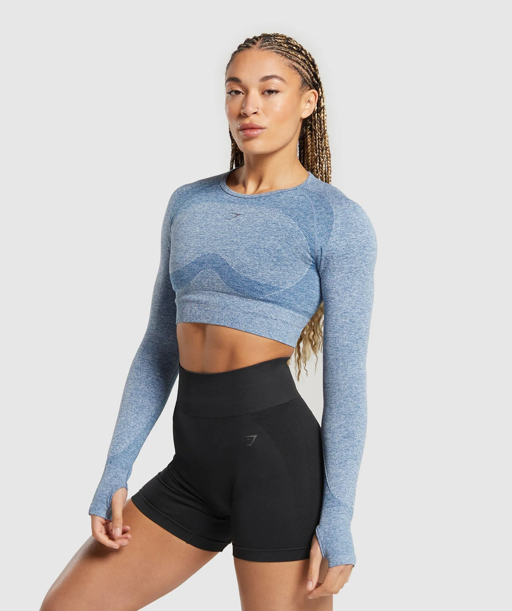 Gymshark Flex Long Sleeve Crop Top - Faded Blue/Pitch Grey sold by Gymshark product image thumbnail 3